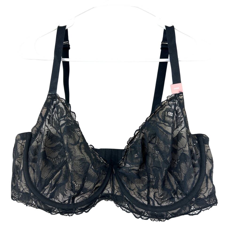 Cacique Womens Plus 44DD Black Lace Full Coverage Underwire Bra NEW